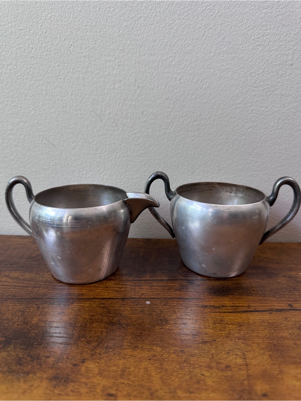 Vintage Academy Silver on Copper Creamer Sugar Bowl Set Mid Century Serving MCM